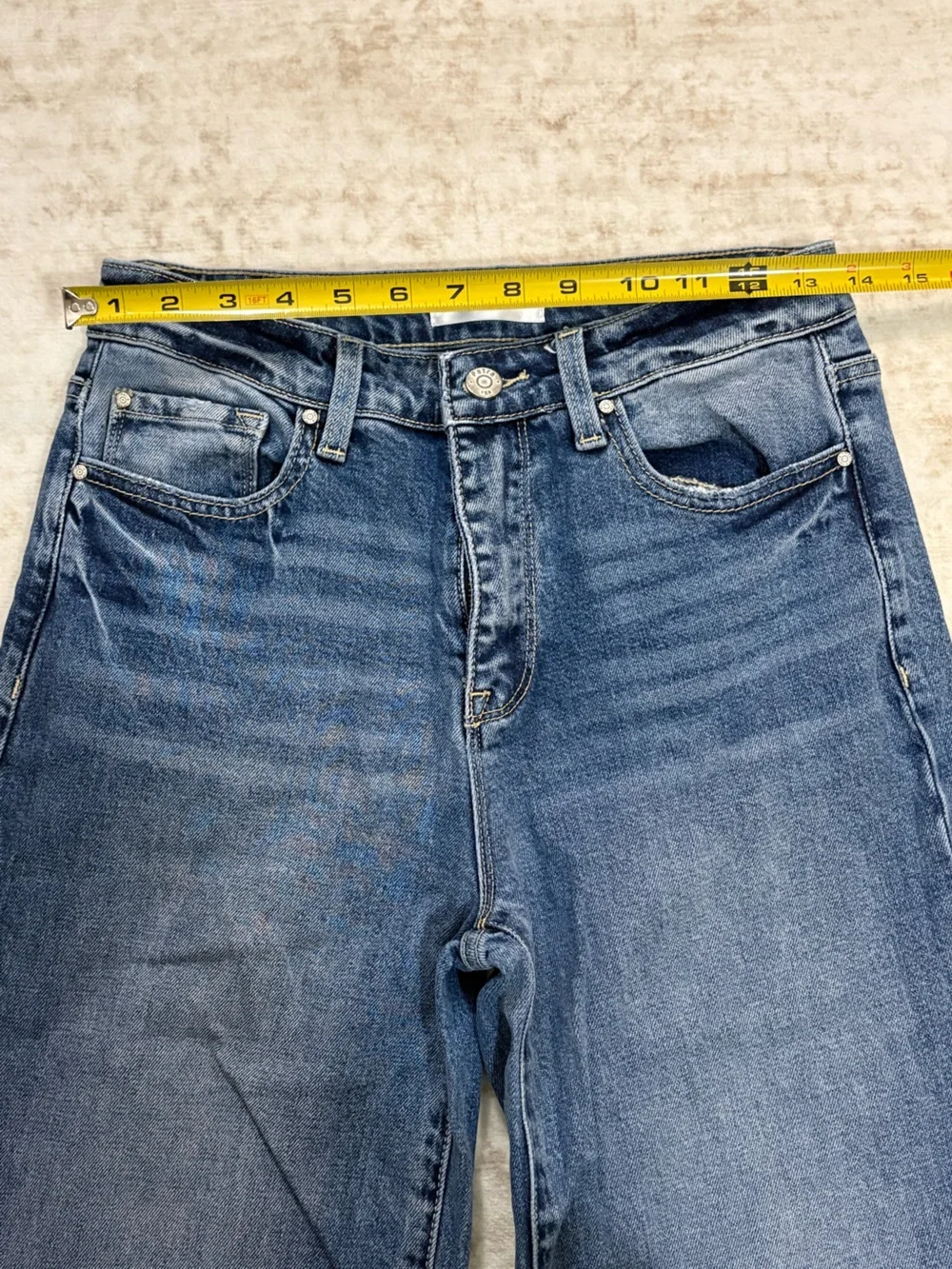 PETRA 5/26 medium wash wide leg jeans,